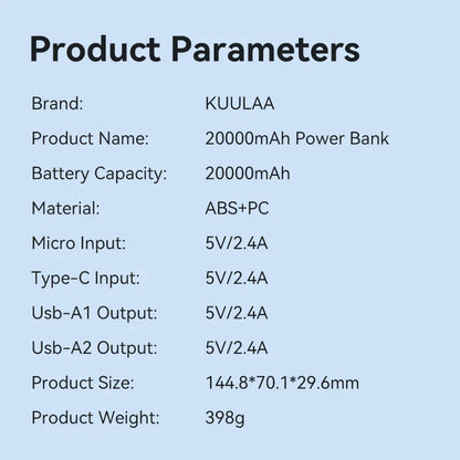 Portable Power Bank 20000mAh with LED Lamp